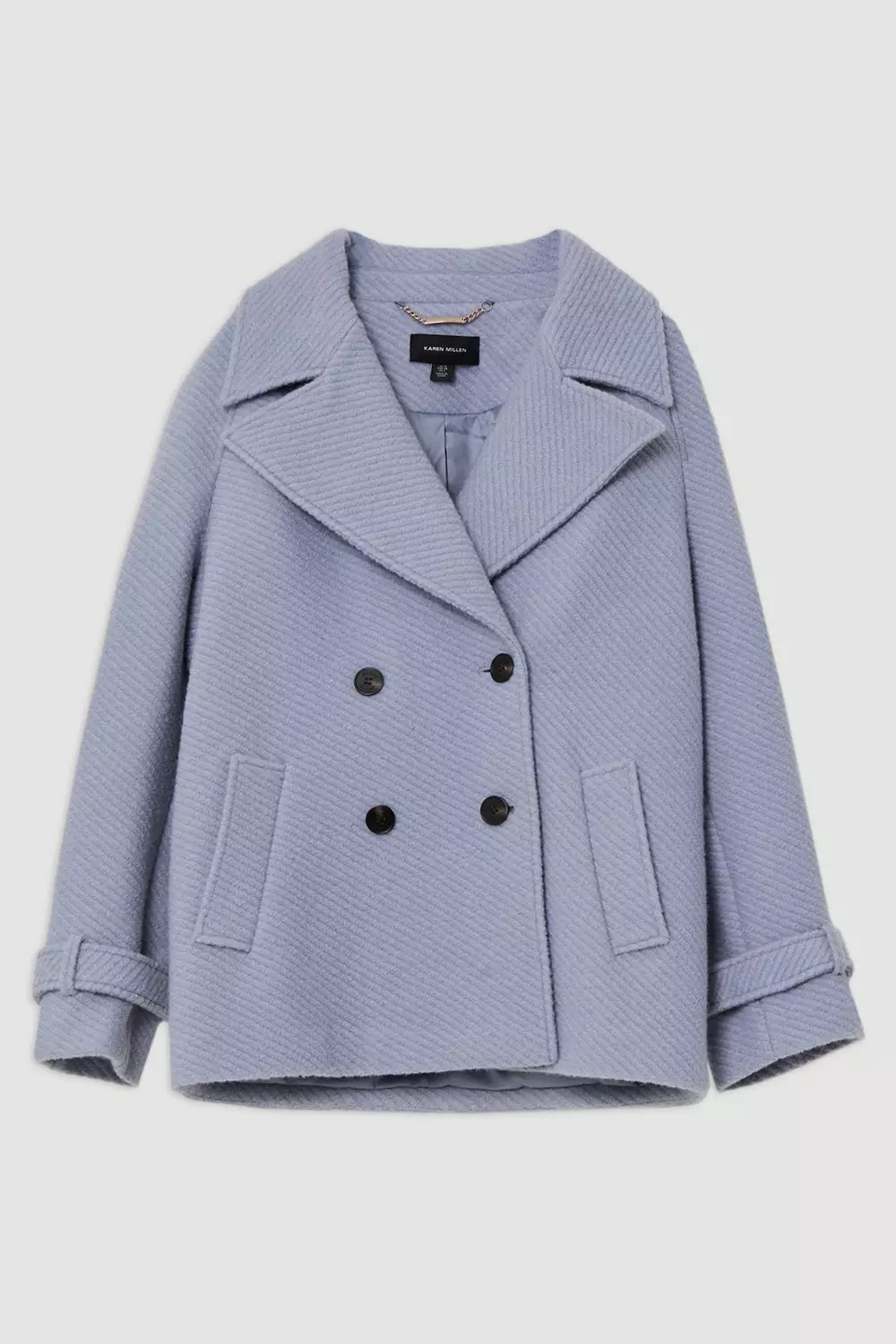 Textured Wool Blend Short Pea Coat | Karen Millen